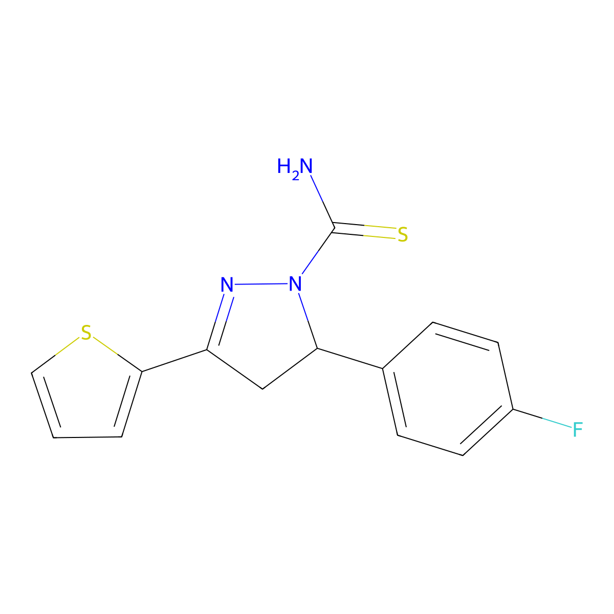 5-(4-fluorophenyl)-3-(thiophen-2-yl)-4,5-dihydro-1H-pyrazole-1-carbothioamide molecular structure, CAS 351494-47-8