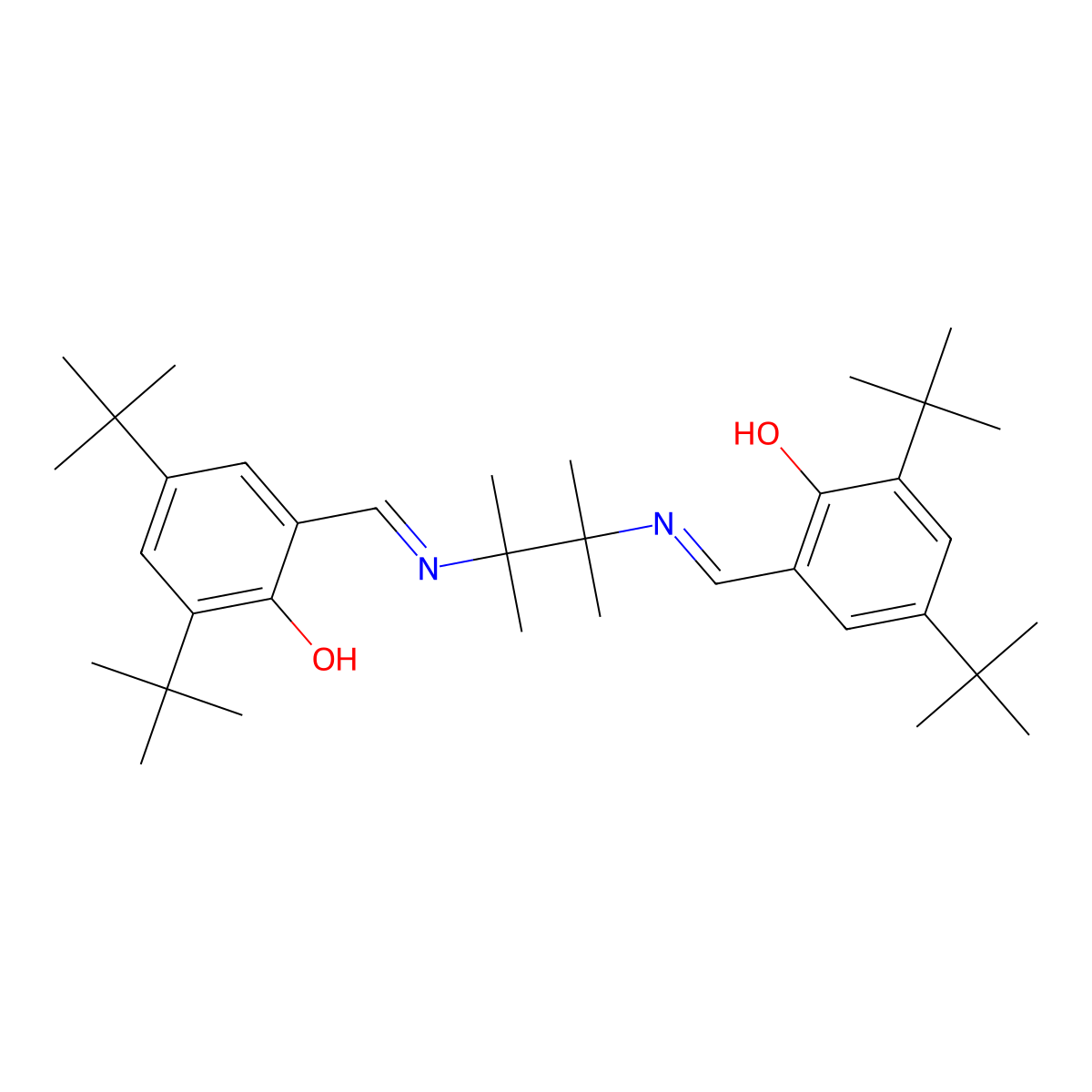 6,6'-((1E,1'E)-((2,3-Dimethylbutane-2,3-diyl)bis(azanylylidene))bis(methanylylidene))bis(2,4-di-tert-butylphenol) molecular structure, CAS 351498-10-7