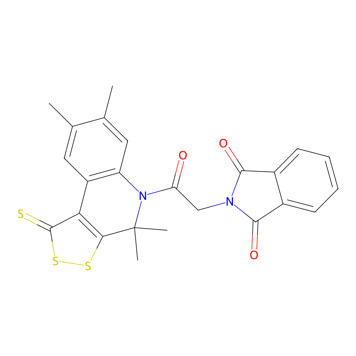 2-[2-oxo-2-(4,4,7,8-tetramethyl-1-thioxo-1,4-dihydro-5H-[1,2]dithiolo[3,4-c]quinolin-5-yl)ethyl]-1H-isoindole-1,3(2H)-dione molecular structure, CAS 351498-43-6