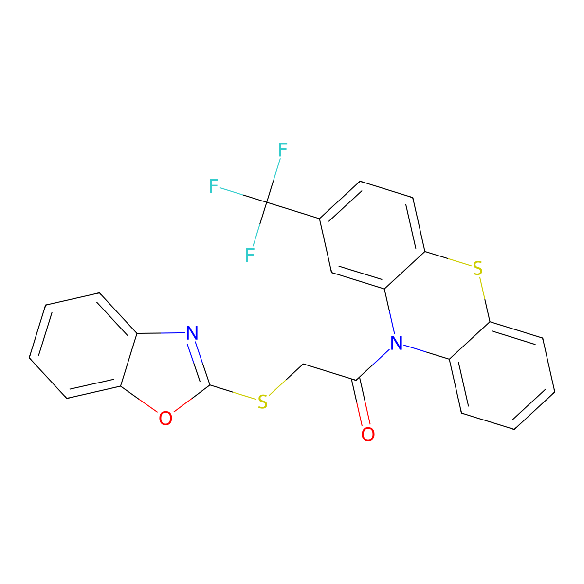 2-(Benzooxazol-2-ylsulfanyl)-1-(2-trifluoromethyl-phenothiazin-10-yl)-ethanone molecular structure, CAS 351498-46-9