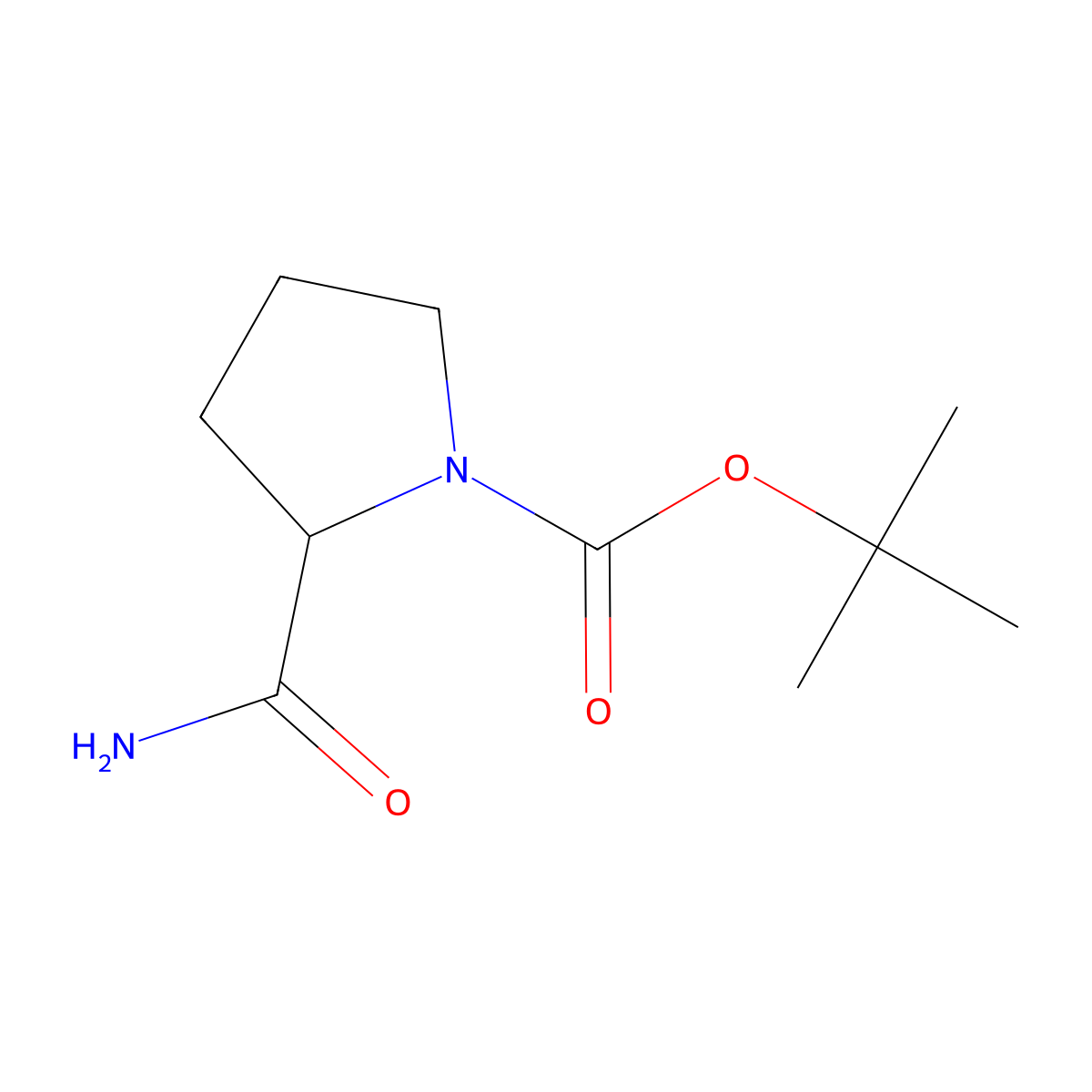 tert-butyl (S)-2-carbamoylpyrrolidine-1-carboxylate molecular structure, CAS 35150-07-3