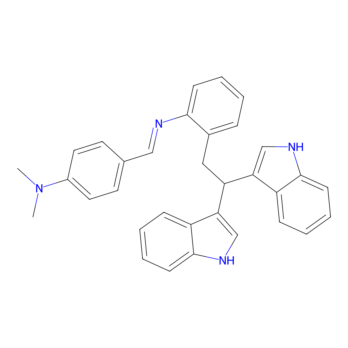 4-[[2-[2,2-bis(1H-indol-3-yl)ethyl]phenyl]iminomethyl]-N,N-dimethylaniline molecular structure, CAS 35150-41-5