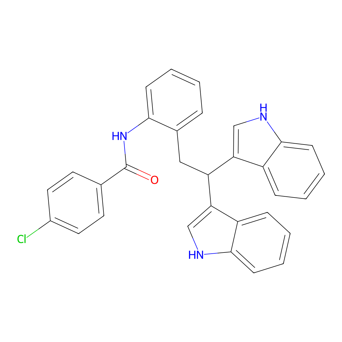 4-chloro-N-(2-(2,2-di(1H-indol-3-yl)ethyl)phenyl)benzamide molecular structure, CAS 35150-44-8