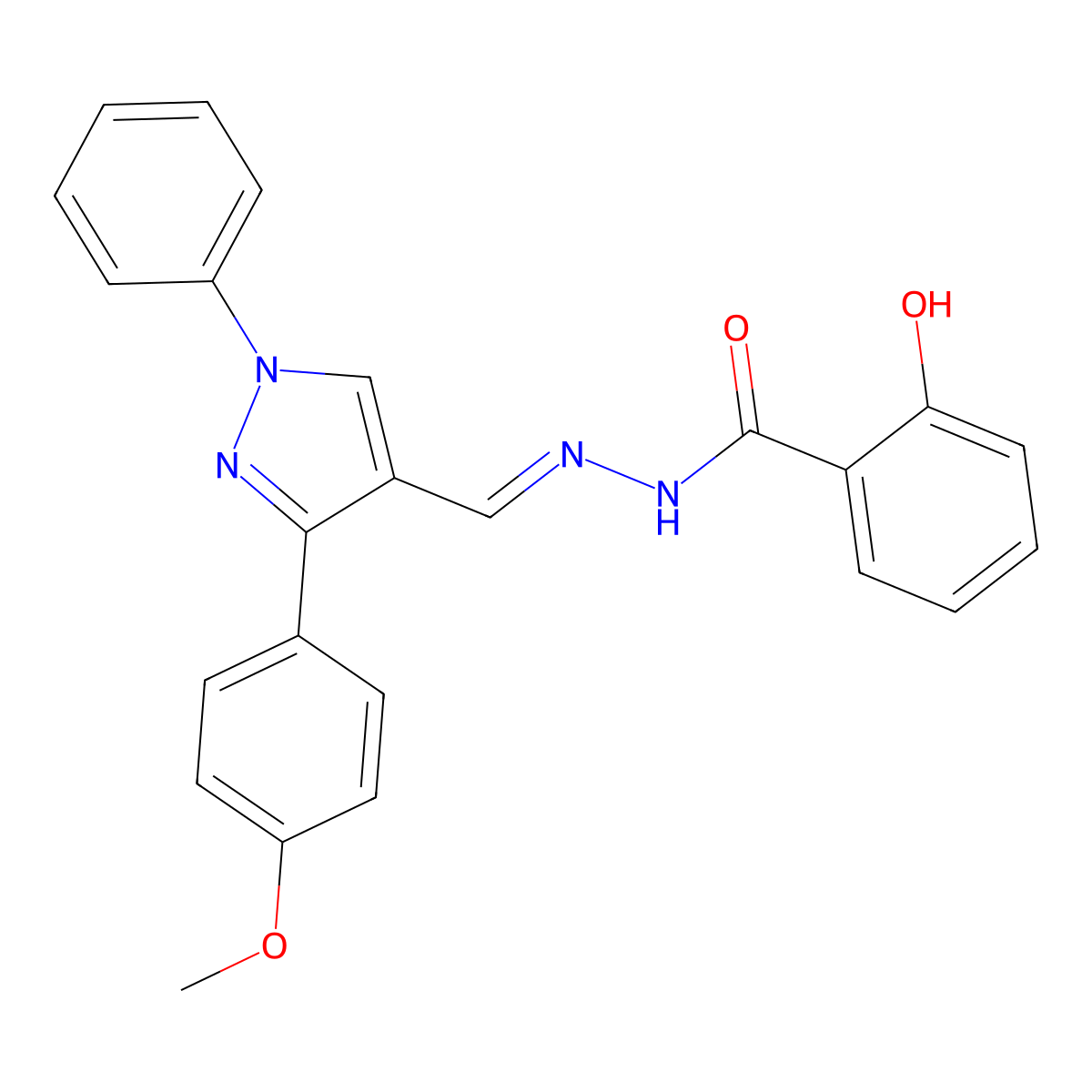 2-hydroxy-N-[(E)-[3-(4-methoxyphenyl)-1-phenylpyrazol-4-yl]methylideneamino]benzamide molecular structure, CAS 351515-49-6