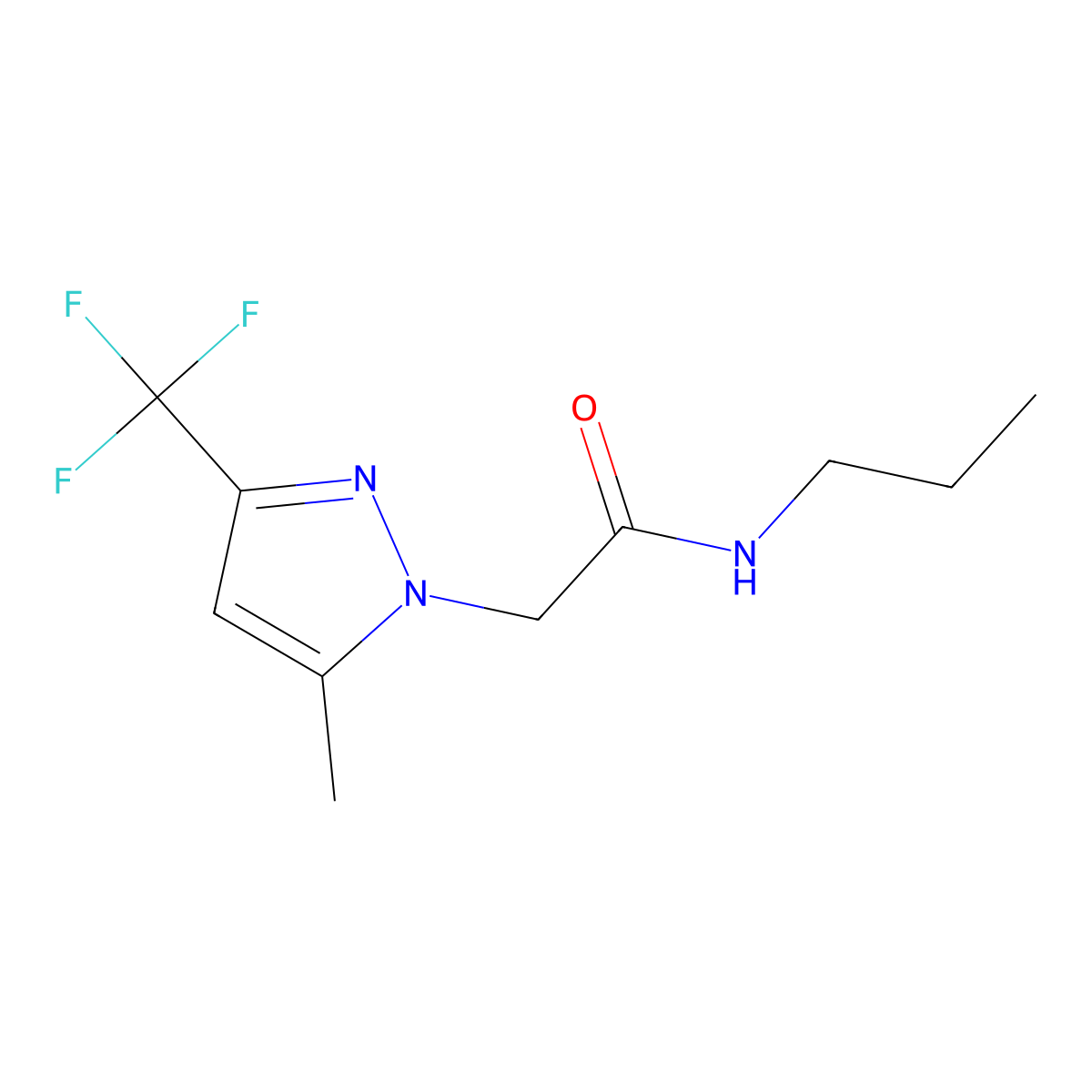 2-[5-methyl-3-(trifluoromethyl)pyrazol-1-yl]-N-propylacetamide molecular structure, CAS 351520-66-6