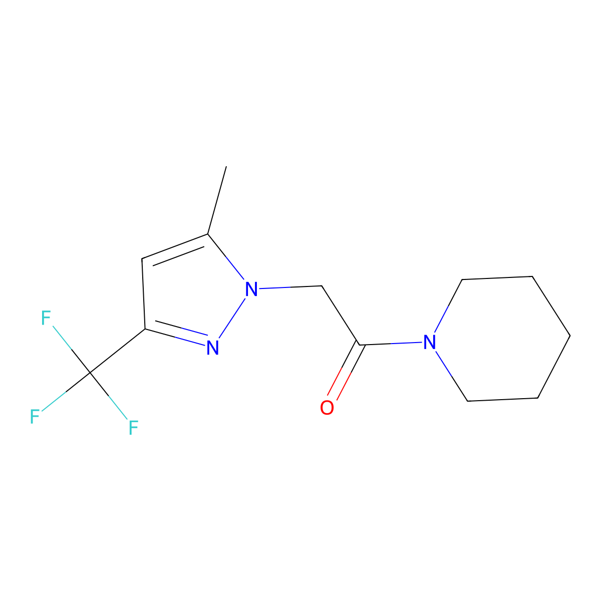 2-[5-Methyl-3-(trifluoromethyl)pyrazolyl]-1-piperidylethan-1-one molecular structure, CAS 351520-71-3