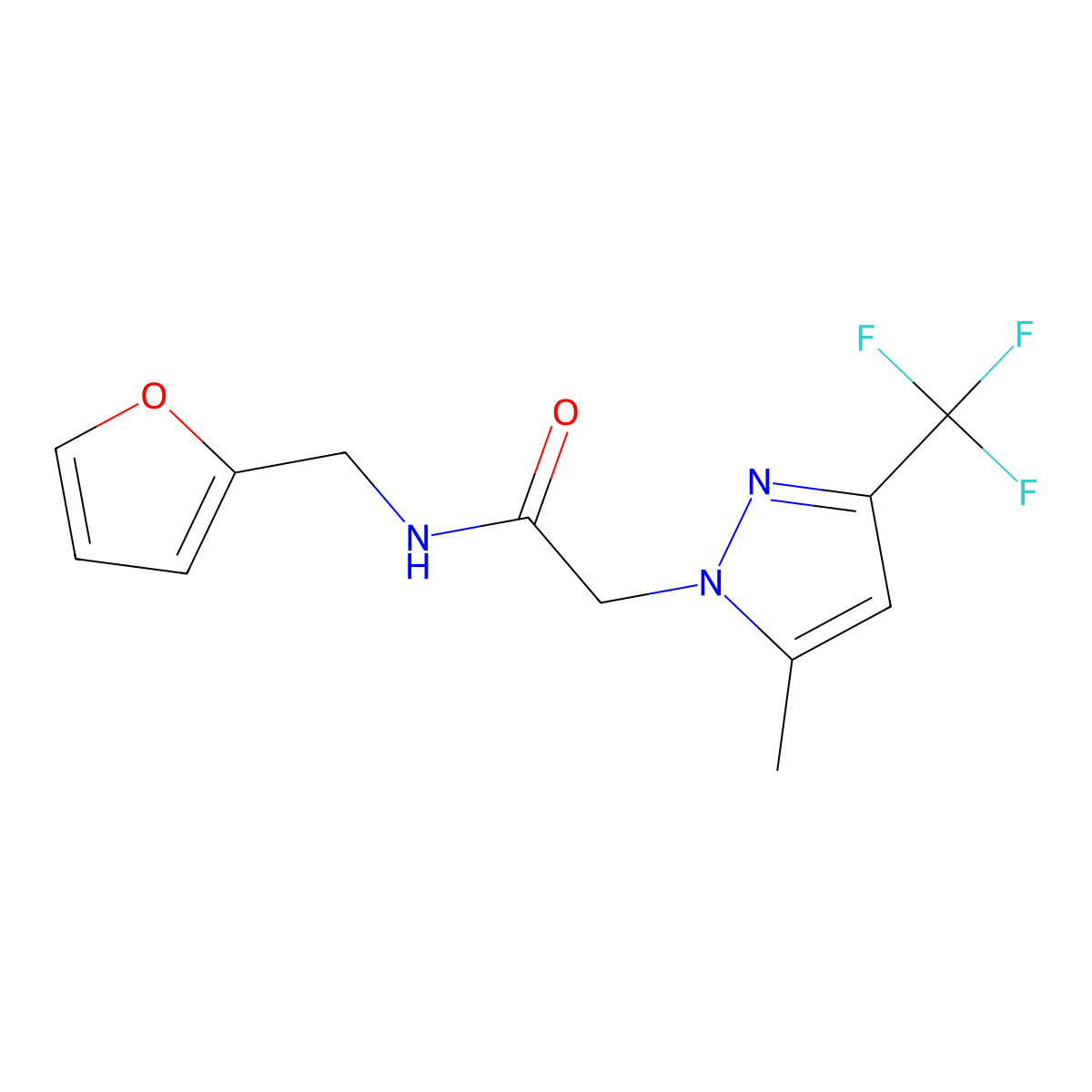 N-(furan-2-ylmethyl)-2-[5-methyl-3-(trifluoromethyl)pyrazol-1-yl]acetamide molecular structure, CAS 351520-74-6