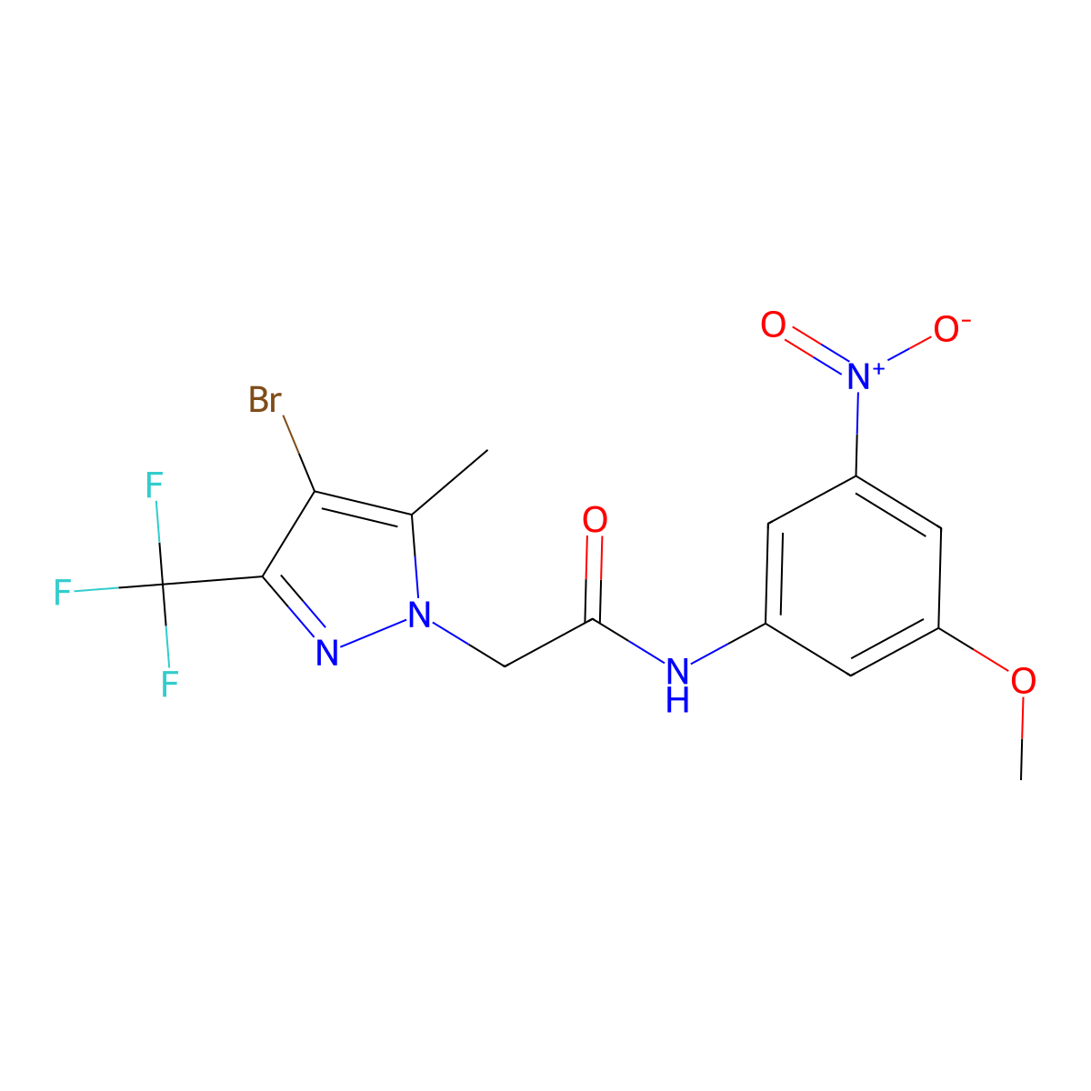 2-[4-bromo-5-methyl-3-(trifluoromethyl)pyrazol-1-yl]-N-(3-methoxy-5-nitrophenyl)acetamide molecular structure, CAS 351520-82-6