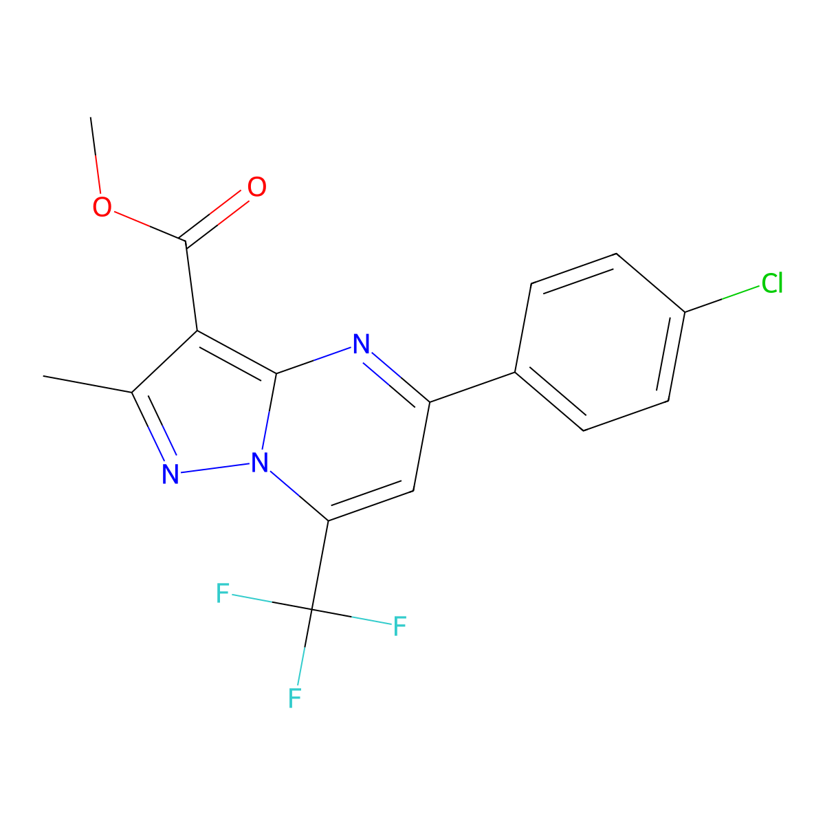 Methyl 5-(4-chlorophenyl)-2-methyl-7-(trifluoromethyl)pyrazolo[1,5-a]pyrimidine-3-carboxylate molecular structure, CAS 351520-93-9