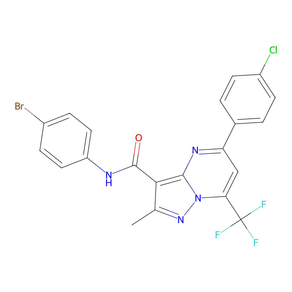 N-(4-bromophenyl)-5-(4-chlorophenyl)-2-methyl-7-(trifluoromethyl)pyrazolo[1,5-a]pyrimidine-3-carboxamide molecular structure, CAS 351520-97-3