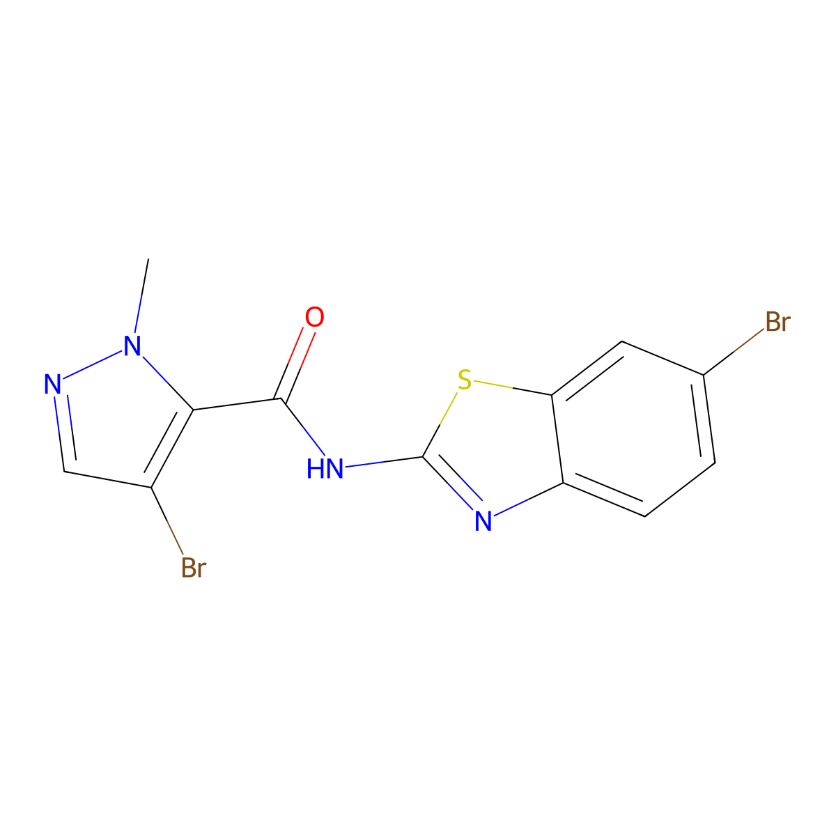4-bromo-N-(6-bromo-1,3-benzothiazol-2-yl)-2-methylpyrazole-3-carboxamide molecular structure, CAS 351521-04-5