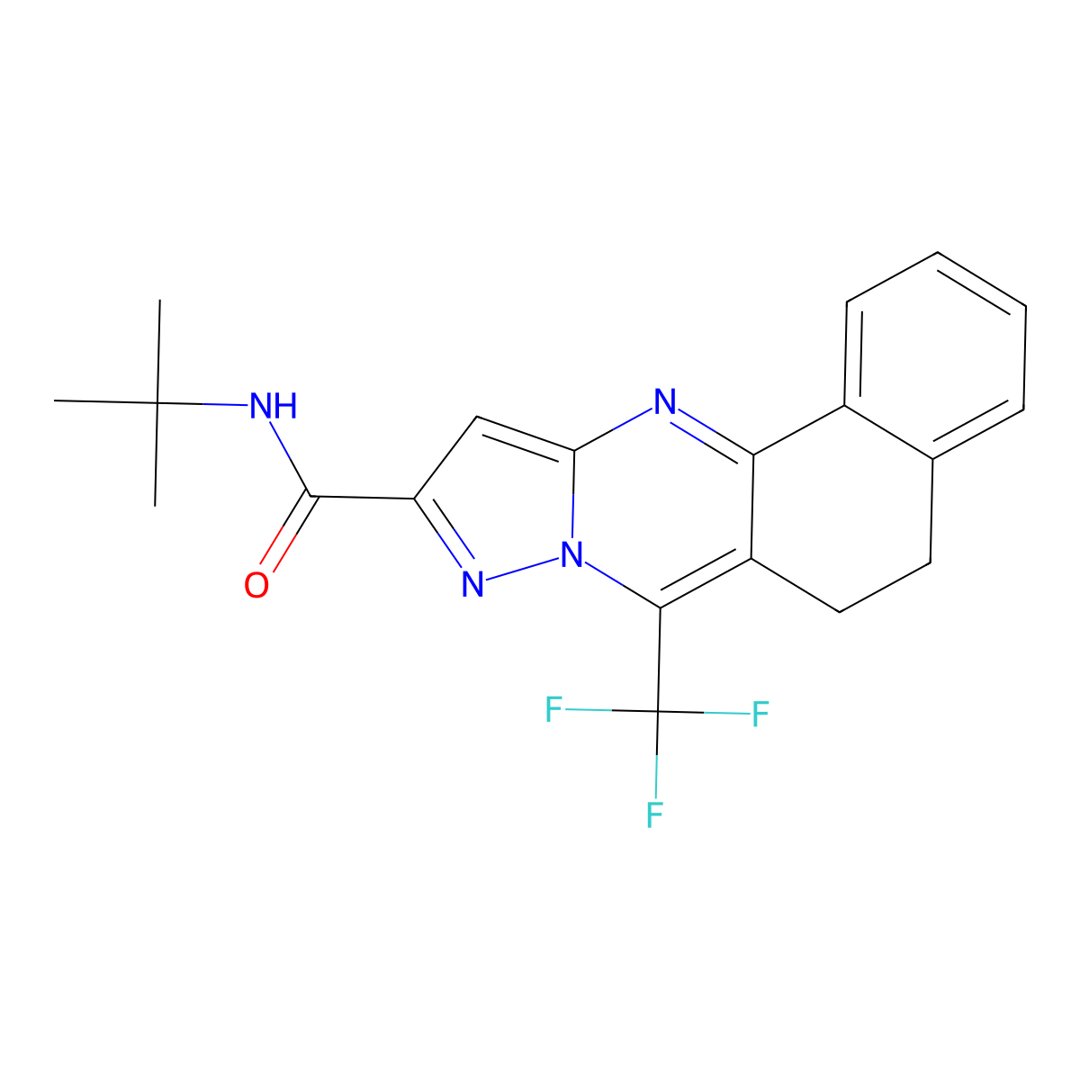 N-(tert-butyl)-7-(trifluoromethyl)-5,6-dihydrobenzo[h]pyrazolo[5,1-b]quinazoline-10-carboxamide molecular structure, CAS 351521-12-5