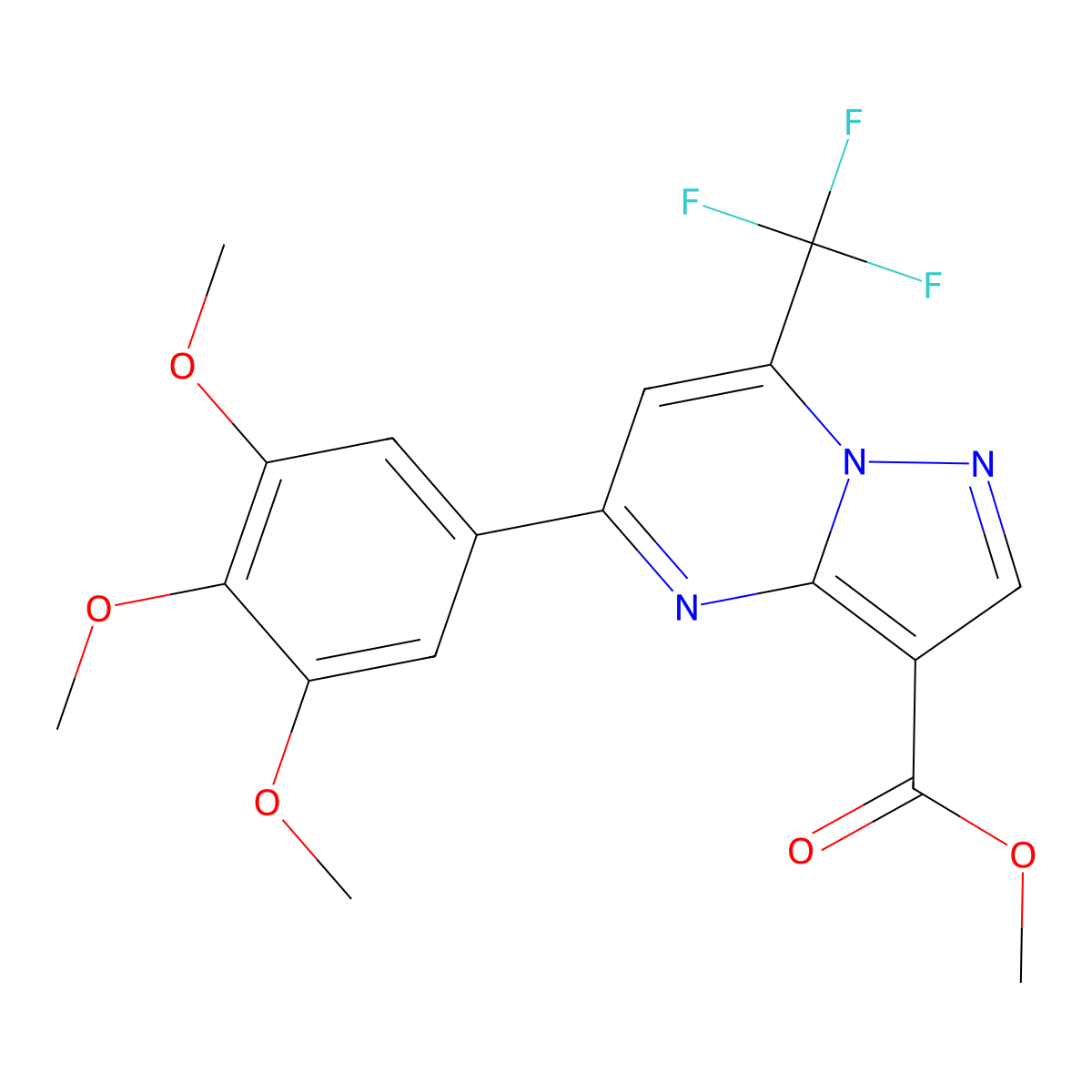 Methyl 7-(trifluoromethyl)-5-(3,4,5-trimethoxyphenyl)pyrazolo[1,5-a]pyrimidine-3-carboxylate molecular structure, CAS 351521-23-8