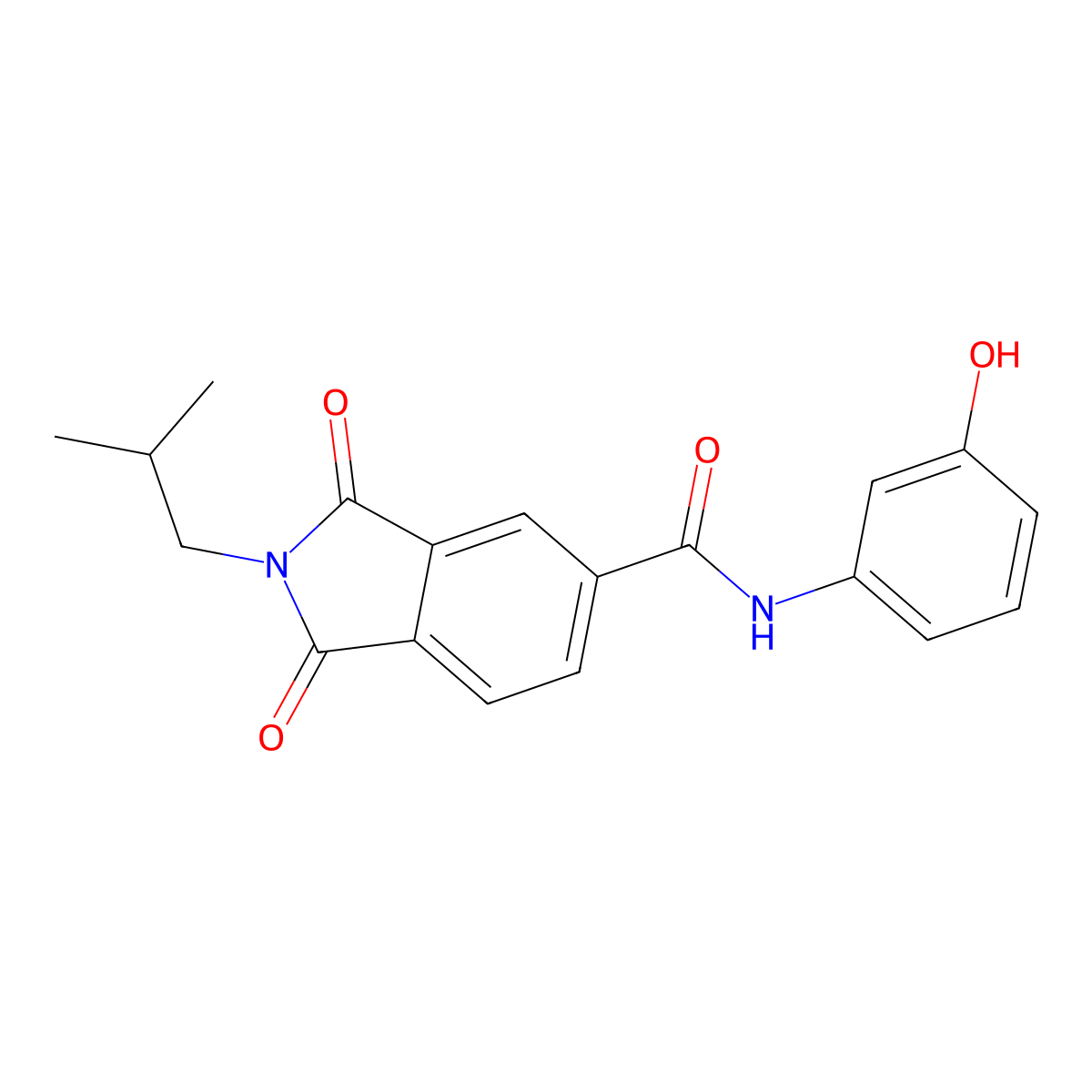 N-(3-hydroxyphenyl)-2-(2-methylpropyl)-1,3-dioxo-2,3-dihydro-1H-isoindole-5-carboxamide molecular structure, CAS 351521-50-1