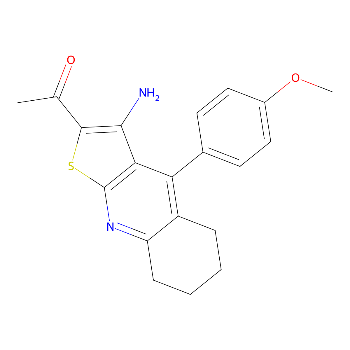 1-[3-Amino-4-(4-methoxyphenyl)-5,6,7,8-tetrahydrothieno[2,3-b]quinolin-2-yl]ethanone molecular structure, CAS 351532-25-7