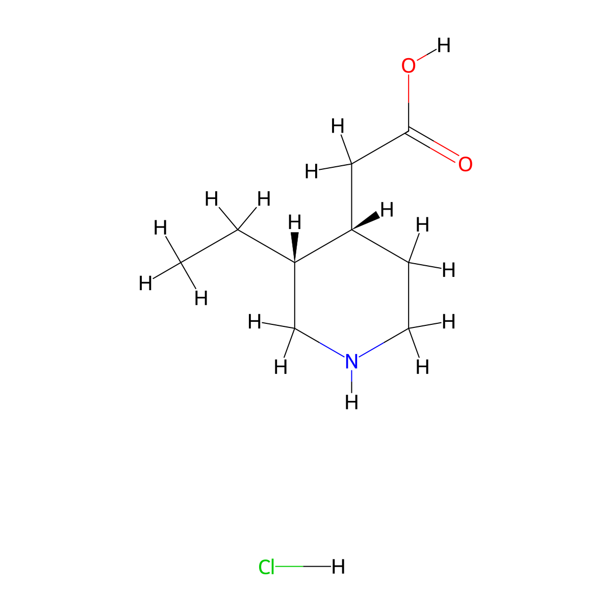 2-((3R,4S)-3-ethylpiperidin-4-yl)acetic acid hydrochloride molecular structure, CAS 35167-75-0