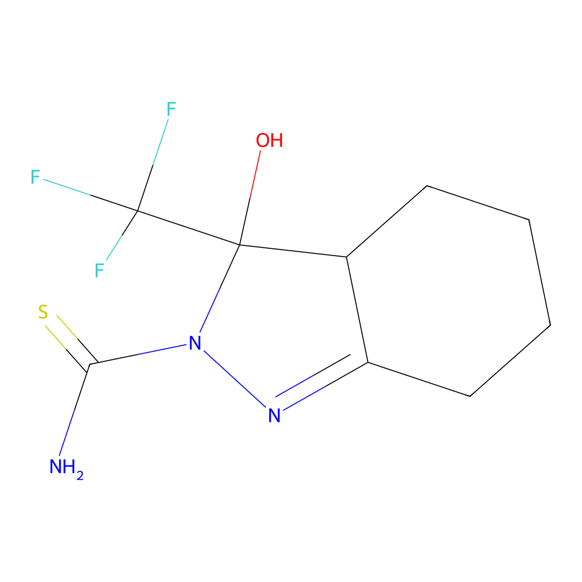 3,3A,4,5,6,7-Hexahydro-3-hydroxy-2-thiocarbamoyl-3-trifluoromethyl-2H-indazole molecular structure, CAS 35179-58-9