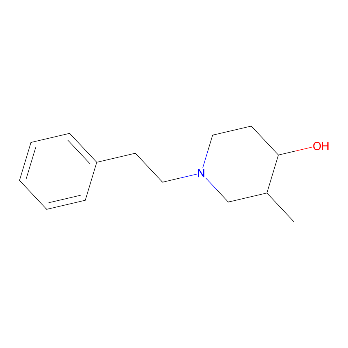 3-Methyl-1-(2-phenylethyl)-4-piperidinol molecular structure, CAS 3518-78-3