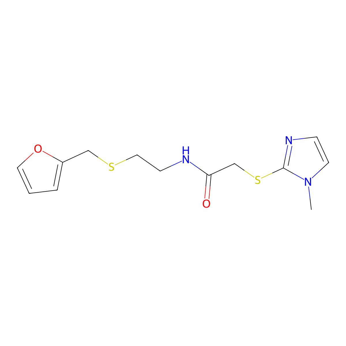 N-[2-(furan-2-ylmethylsulfanyl)ethyl]-2-(1-methylimidazol-2-yl)sulfanylacetamide molecular structure, CAS 351857-42-6