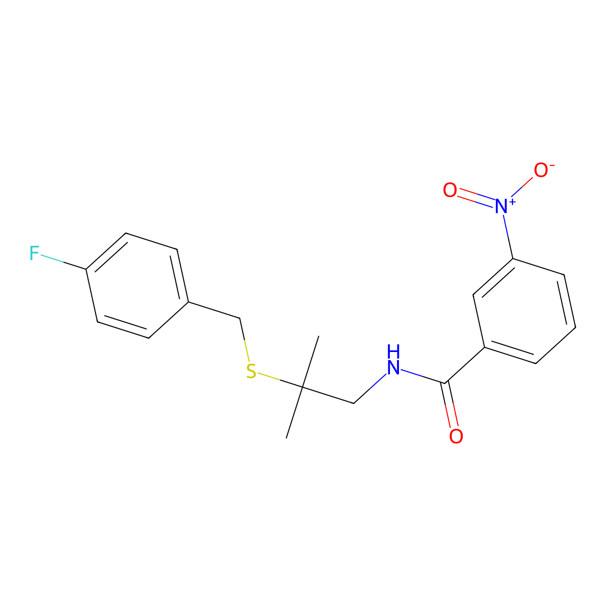N-{2-[(4-fluorobenzyl)sulfanyl]-2-methylpropyl}-3-nitrobenzenecarboxamide molecular structure, CAS 351858-11-2