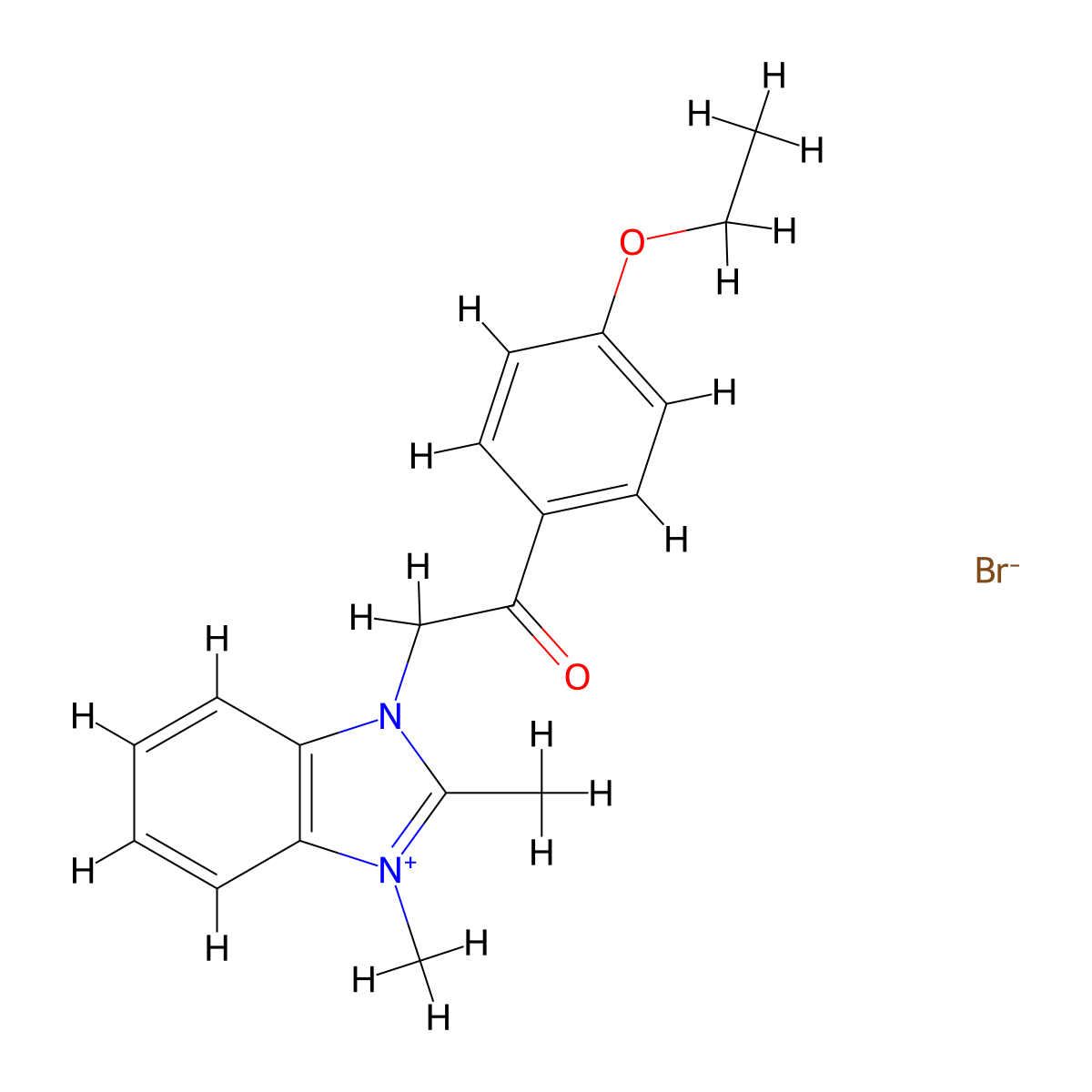 3-(2-(4-ethoxyphenyl)-2-oxoethyl)-1,2-dimethyl-1H-benzo[d]imidazol-3-ium bromide molecular structure, CAS 351859-31-9