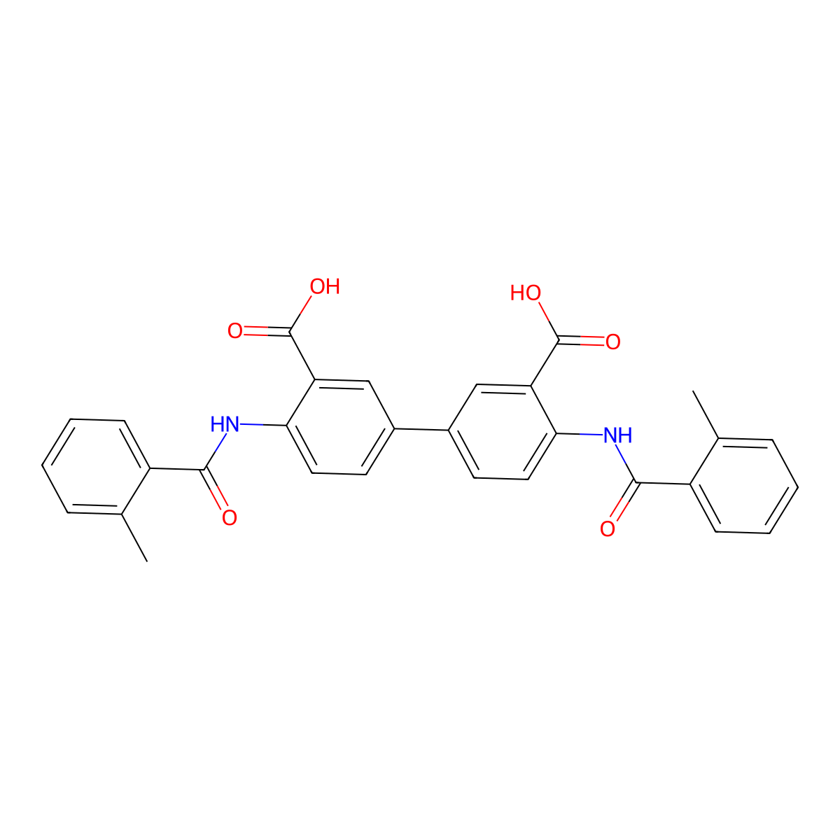 4,4'-Bis[(2-methylbenzoyl)amino]-[1,1'-Biphenyl]-3,3'-dicarboxylic Acid molecular structure, CAS 351892-12-1