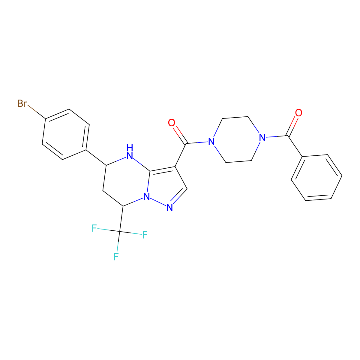 3-[(4-Benzoylpiperazin-1-yl)carbonyl]-5-(4-bromophenyl)-7-(trifluoromethyl)-4,5,6,7-tetrahydropyrazolo[1,5-a]pyrimidine molecular structure, CAS 351895-10-8