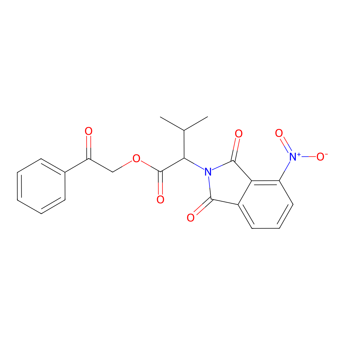 Phenacyl 3-methyl-2-(4-nitro-1,3-dioxoisoindol-2-yl)butanoate molecular structure, CAS 351895-73-3