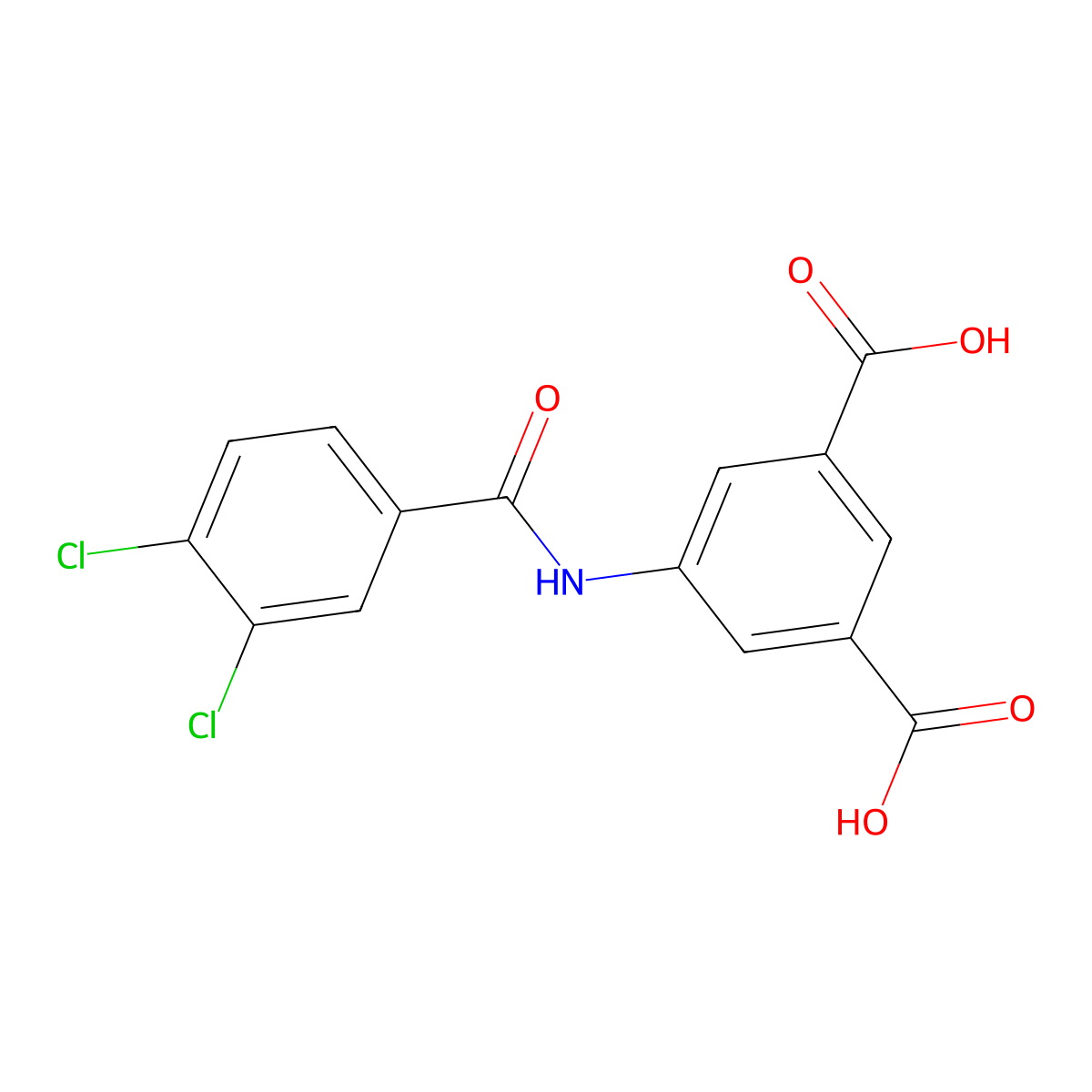 5-[(3,4-Dichlorophenyl)carbonylamino]benzene-1,3-dicarboxylic acid molecular structure, CAS 351895-78-8