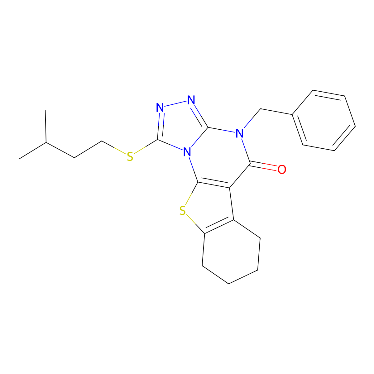 4-Benzyl-1-(isopentylsulfanyl)-6,7,8,9-tetrahydro[1]benzothieno[3,2-E][1,2,4]triazolo[4,3-A]pyrimidin-5(4H)-one molecular structure, CAS 351898-26-5