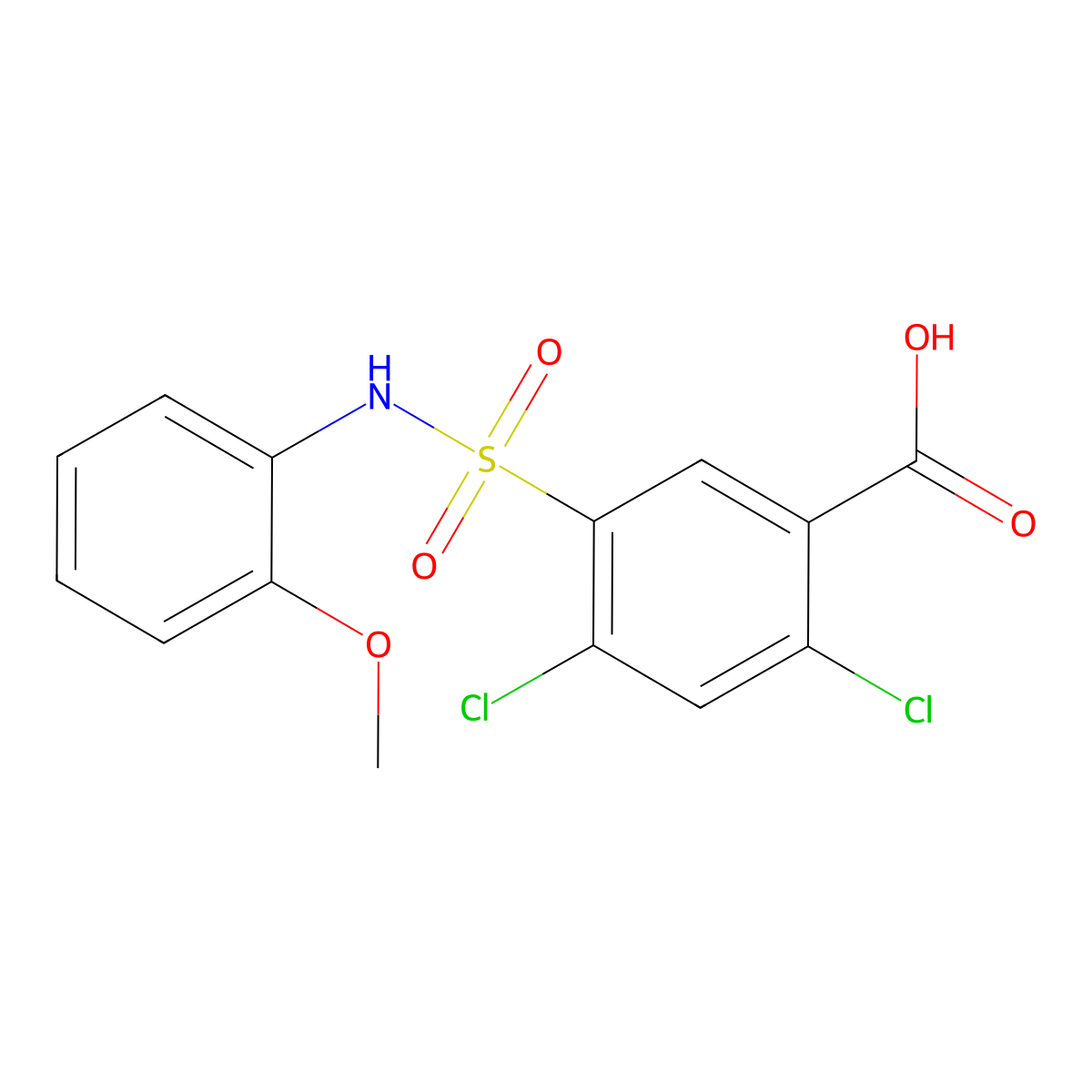 2,4-Dichloro-5-[(2-methoxyphenyl)sulfamoyl]benzoic acid molecular structure, CAS 351898-80-1