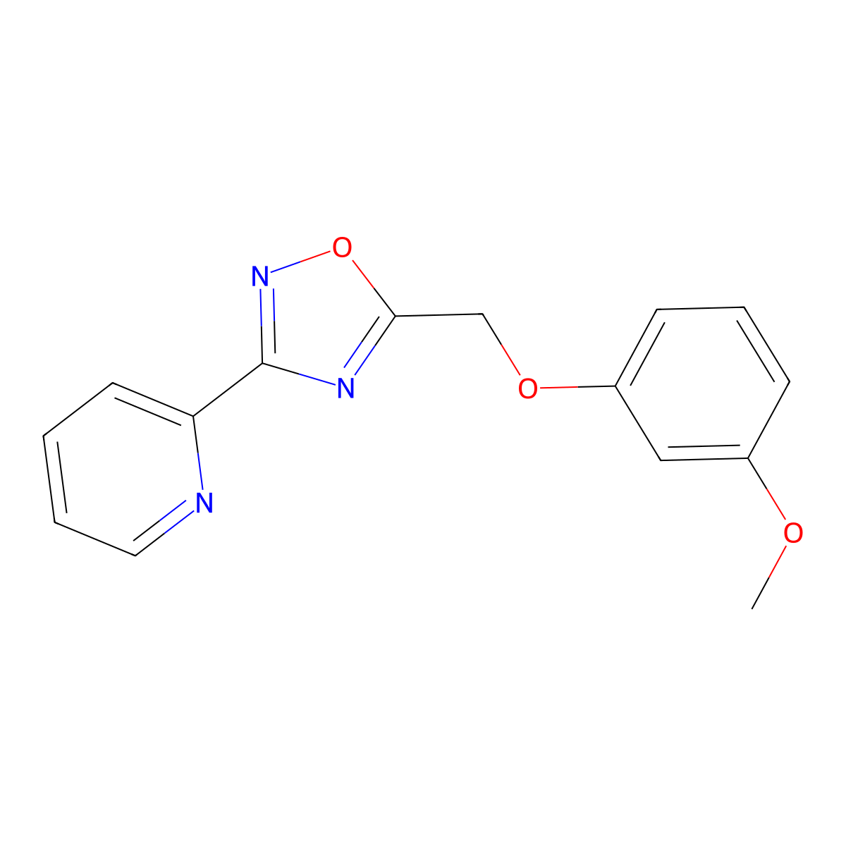 2-[5-[(3-Methoxyphenoxy)methyl]-1,2,4-oxadiazol-3-yl]pyridine molecular structure, CAS 351898-84-5