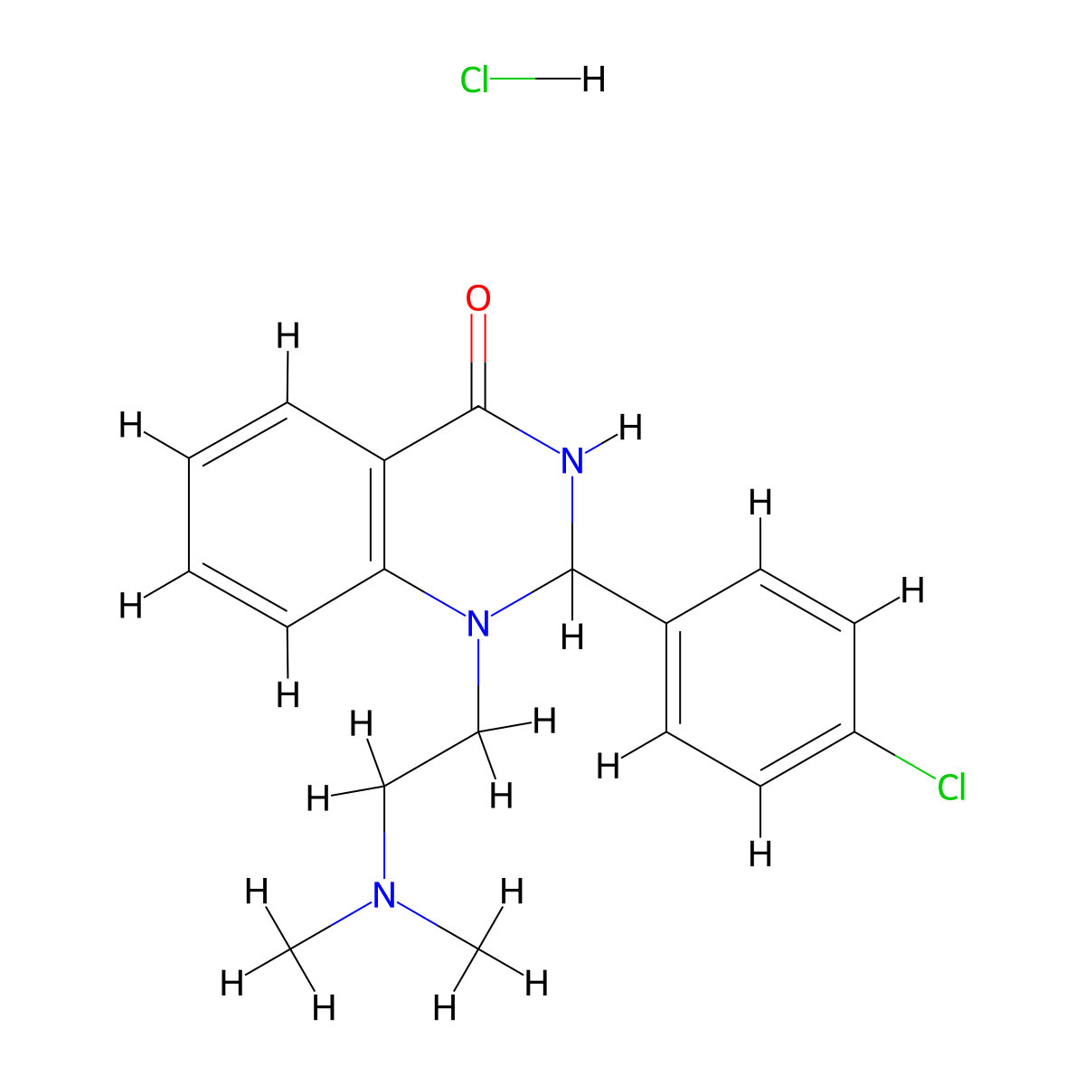 4(1H)-Quinazolinone, 2,3-dihydro-2-(4-chlorophenyl)-1-(2-(dimethylamino)ethyl)-, hydrochloride molecular structure, CAS 3519-96-8
