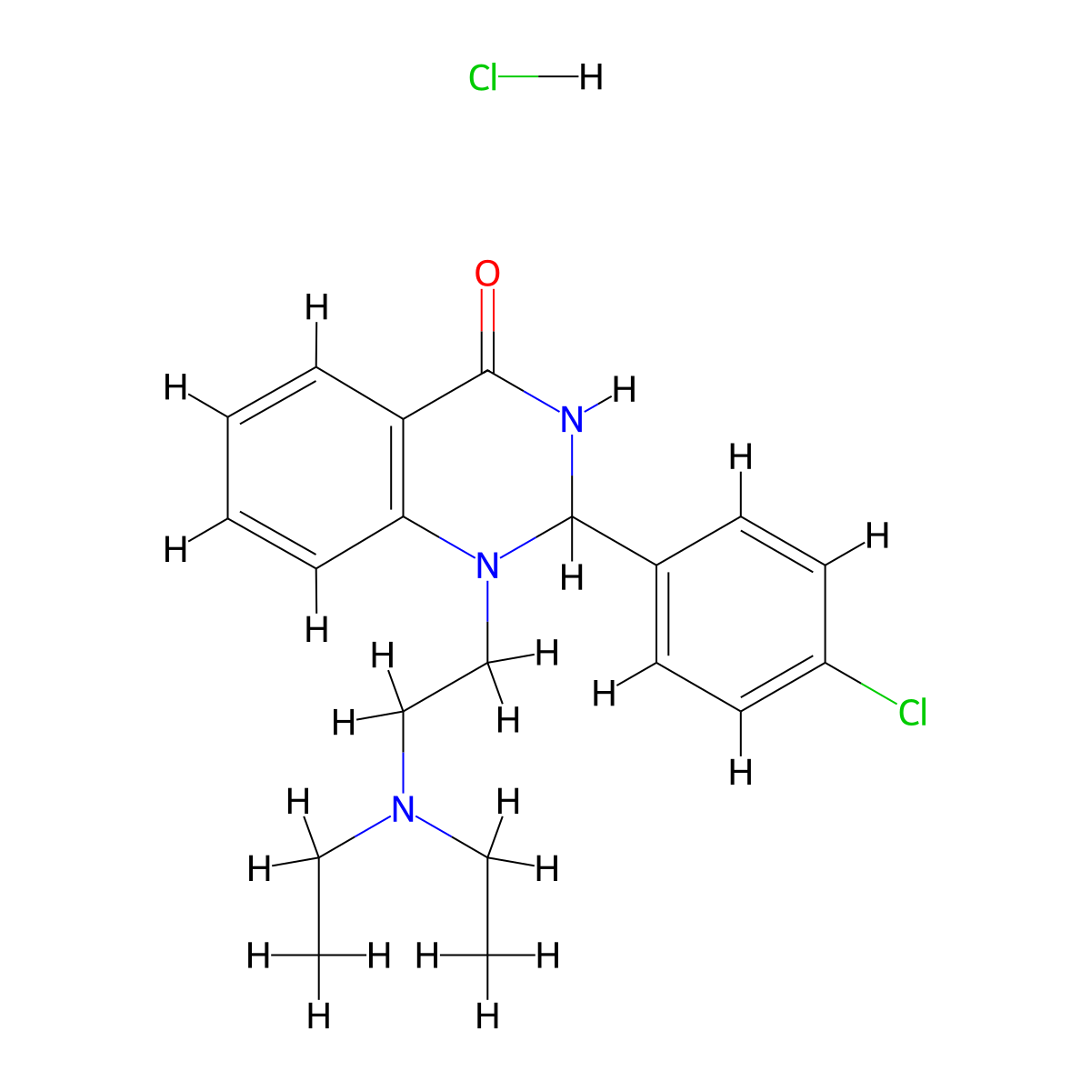 4(1H)-Quinazolinone, 2,3-dihydro-2-(4-chlorophenyl)-1-(2-(diethylamino)ethyl)-, hydrochloride molecular structure, CAS 3519-97-9