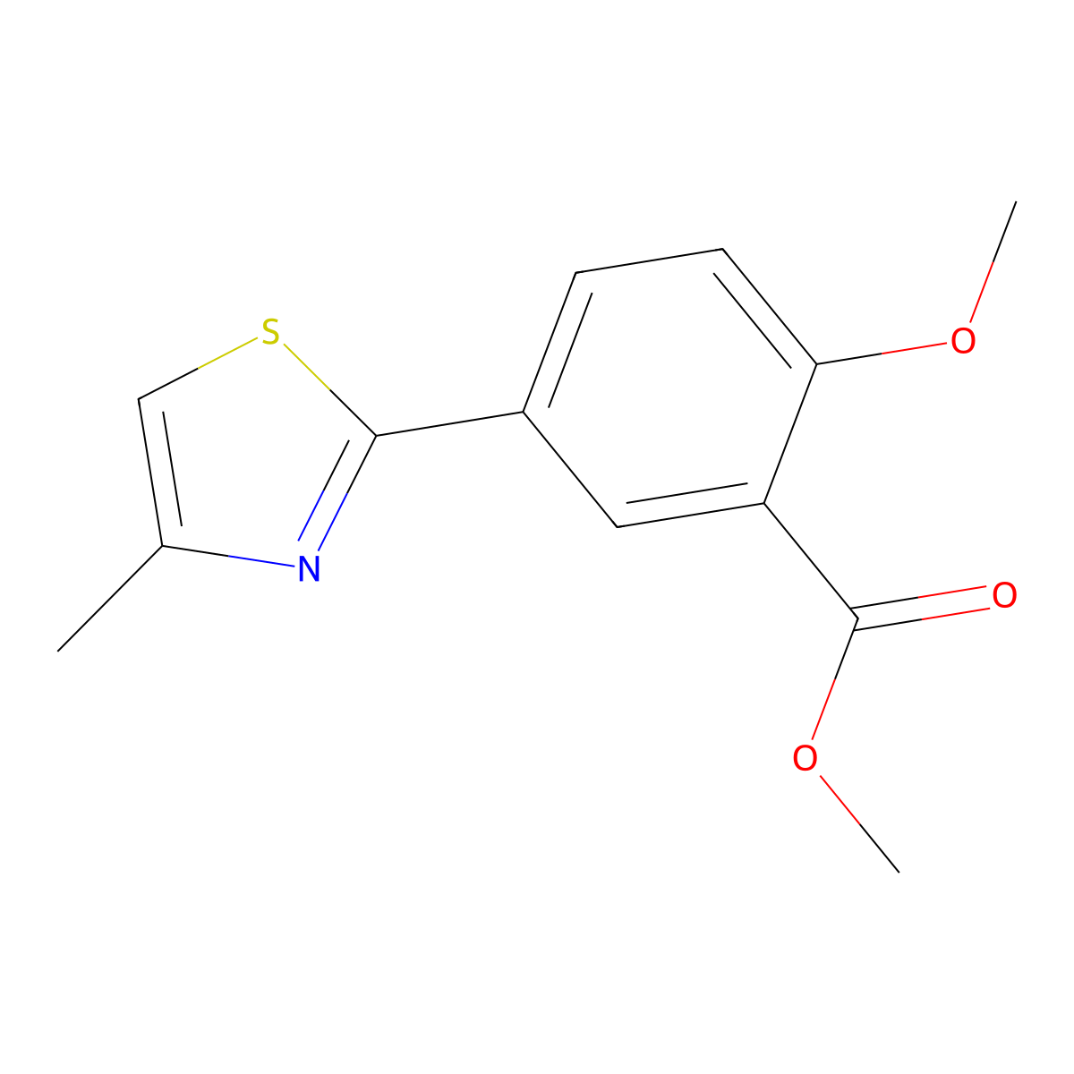 Benzoic acid, 2-methoxy-5-(4-methyl-2-thiazolyl)-, methyl ester molecular structure, CAS 35195-79-0