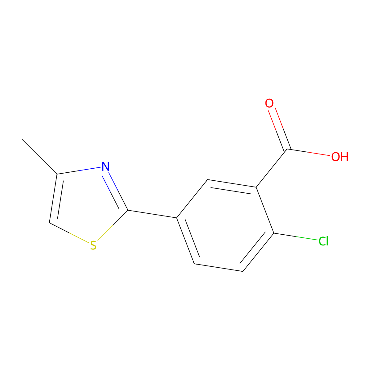 Benzoic acid, 2-chloro-5-(4-methyl-2-thiazolyl)- molecular structure, CAS 35195-87-0