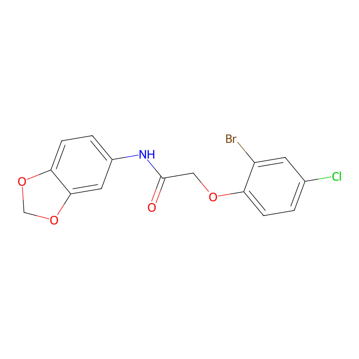 N-(1,3-benzodioxol-5-yl)-2-(2-bromo-4-chlorophenoxy)acetamide molecular structure, CAS 351977-47-4