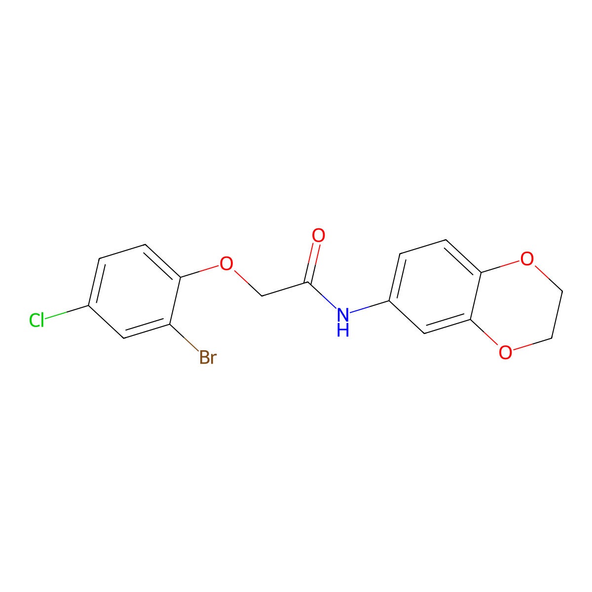 2-(2-bromo-4-chlorophenoxy)-N-(2,3-dihydro-1,4-benzodioxin-6-yl)acetamide molecular structure, CAS 351977-50-9