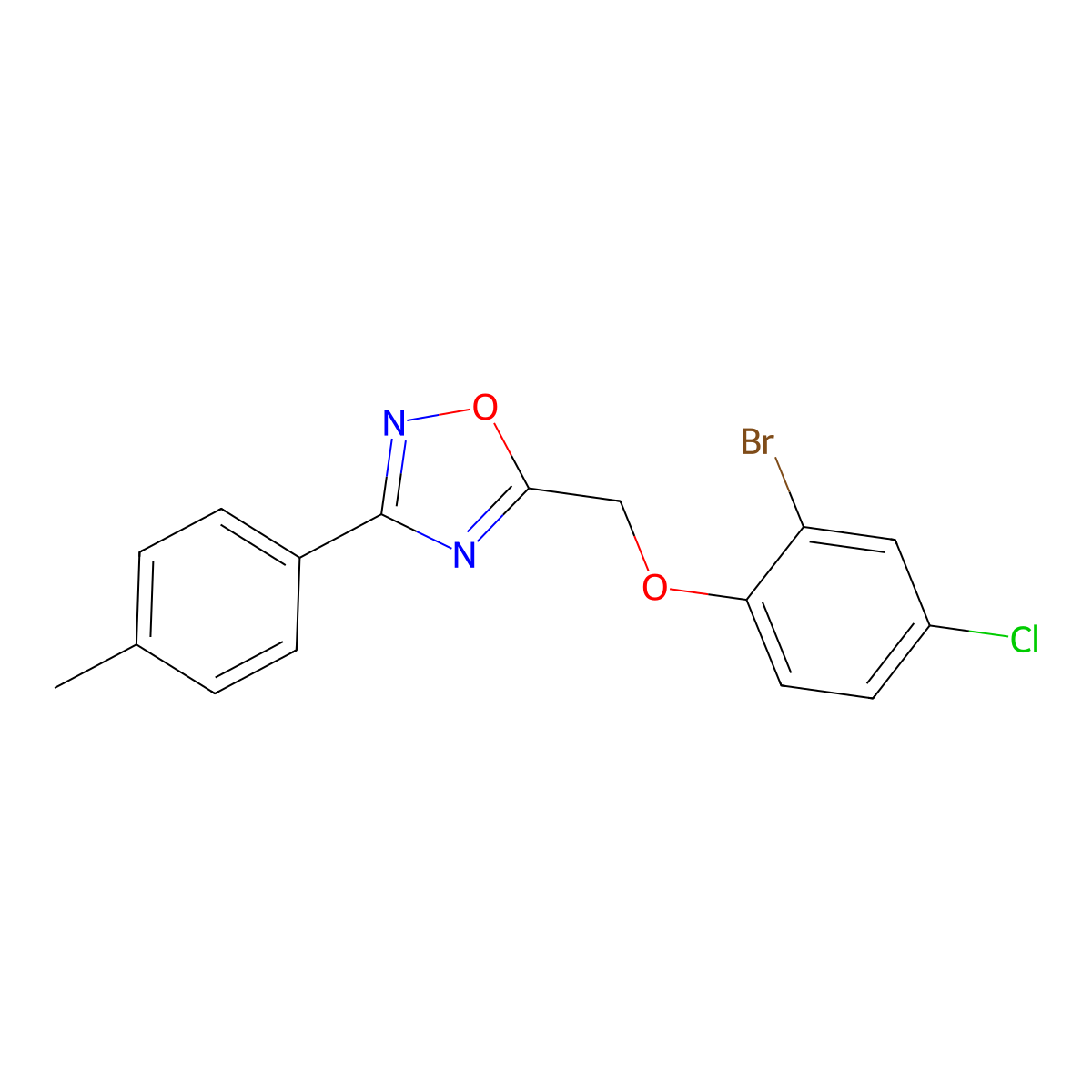 5-[(2-Bromo-4-chlorophenoxy)methyl]-3-(4-methylphenyl)-1,2,4-oxadiazole molecular structure, CAS 351977-93-0