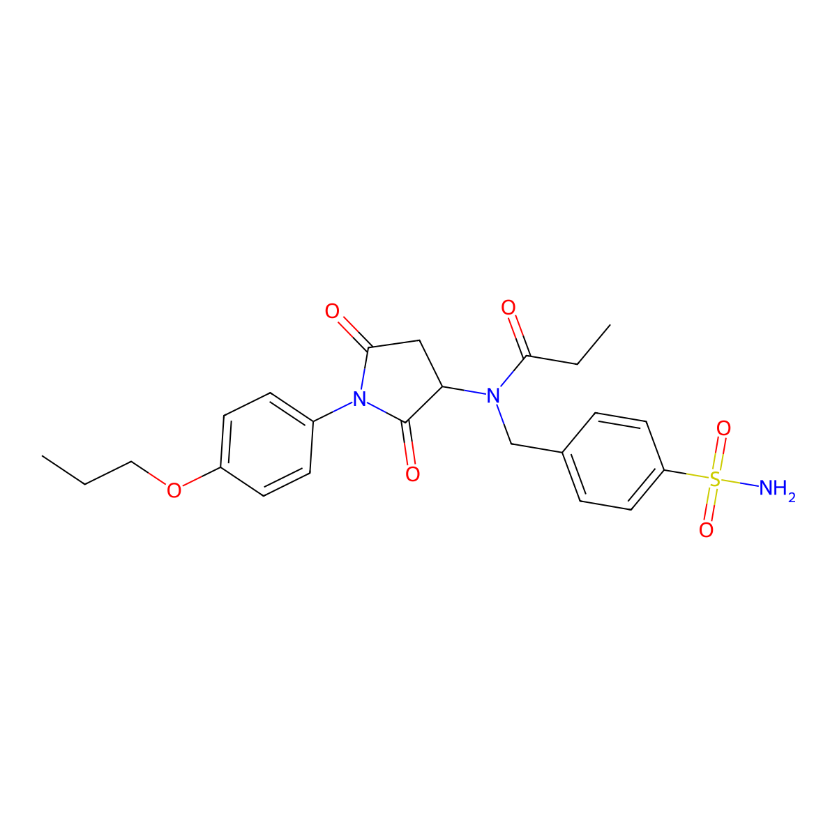 N-[2,5-dioxo-1-(4-propoxyphenyl)pyrrolidin-3-yl]-N-(4-sulfamoylbenzyl)propanamide molecular structure, CAS 351978-81-9