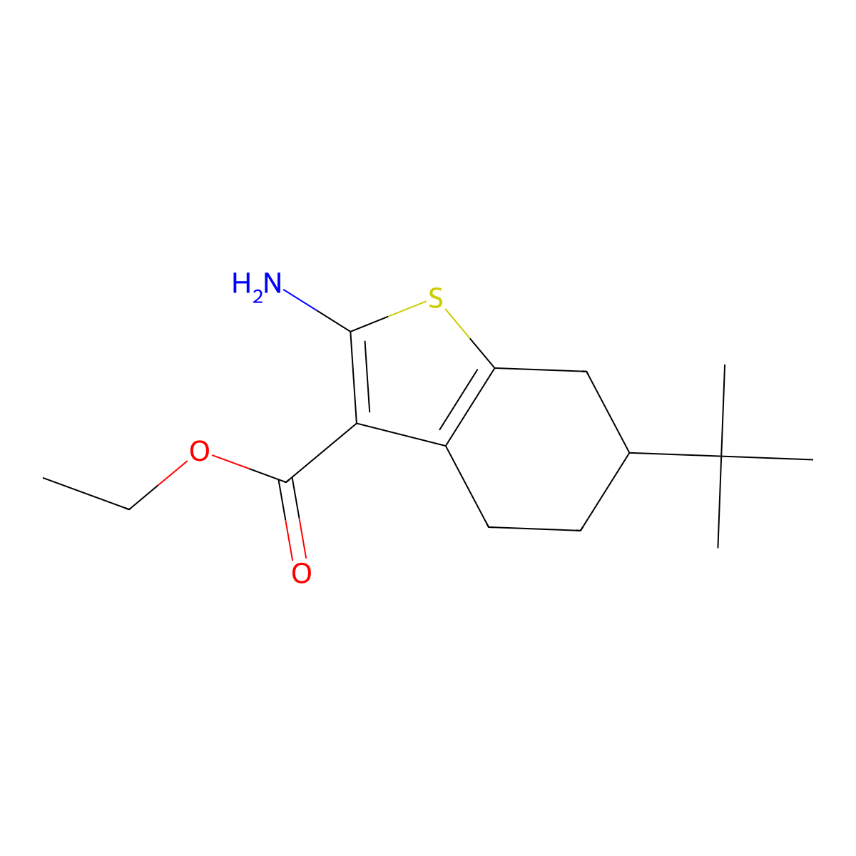 Ethyl 2-amino-6-tert-butyl-4,5,6,7-tetrahydro-1-benzothiophene-3-carboxylate molecular structure, CAS 351980-73-9