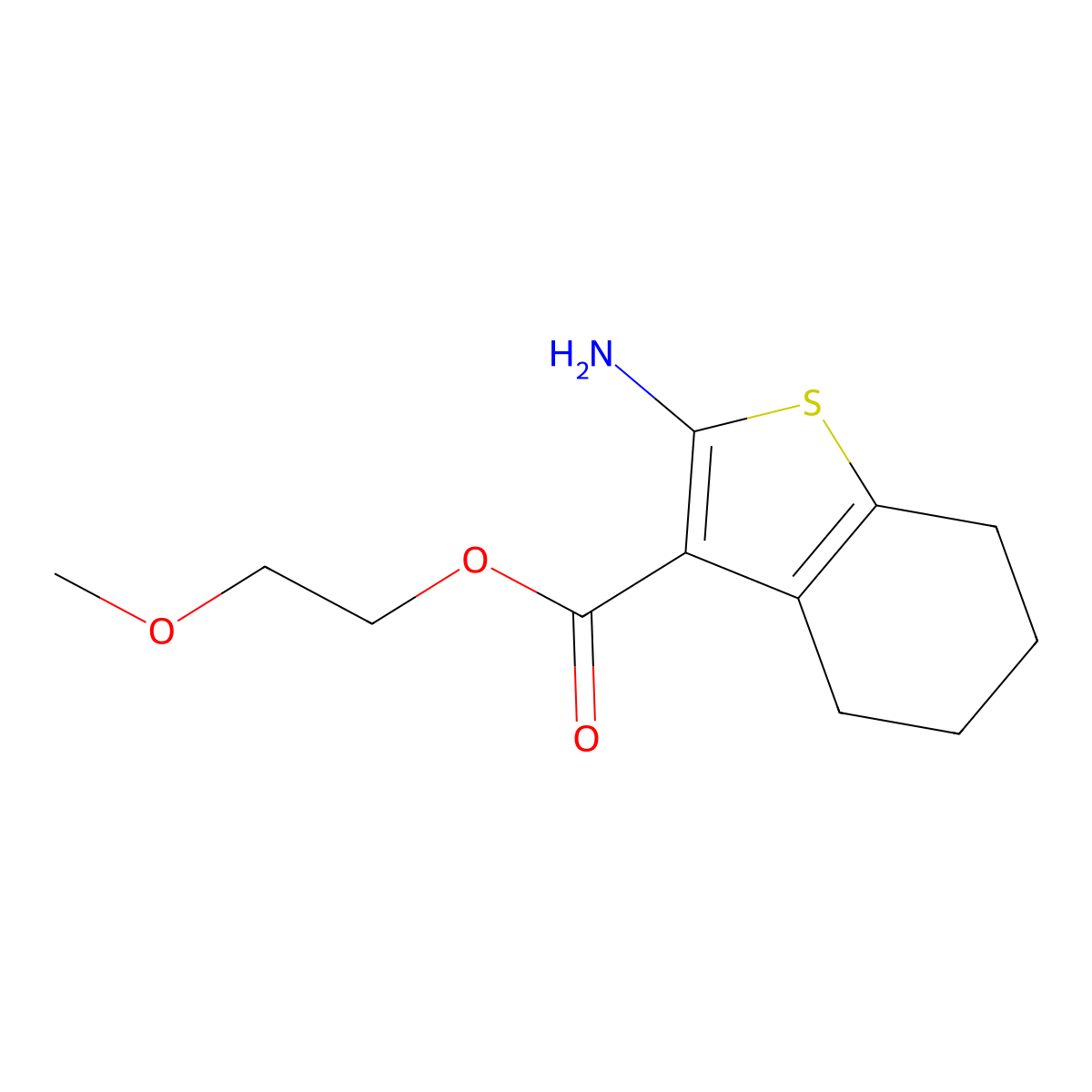 2-Methoxyethyl 2-amino-4,5,6,7-tetrahydro-1-benzothiophene-3-carboxylate molecular structure, CAS 351980-81-9