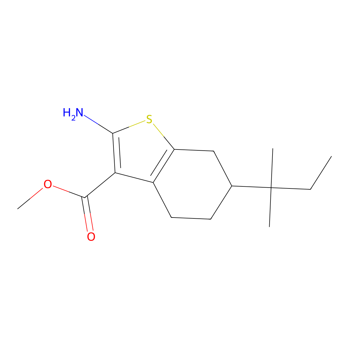 Methyl 2-amino-6-(1,1-dimethylpropyl)-4,5,6,7-tetrahydro-1-benzothiophene-3-carboxylate molecular structure, CAS 351981-10-7