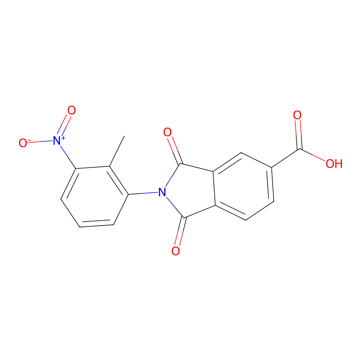 2-(2-methyl-3-nitrophenyl)-1,3-dioxo-2,3-dihydro-1H-isoindole-5-carboxylic acid molecular structure, CAS 351981-47-0