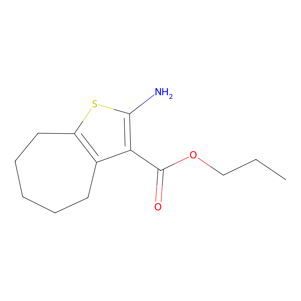 propyl 2-amino-5,6,7,8-tetrahydro-4H-cyclohepta[b]thiophene-3-carboxylate molecular structure, CAS 351982-19-9