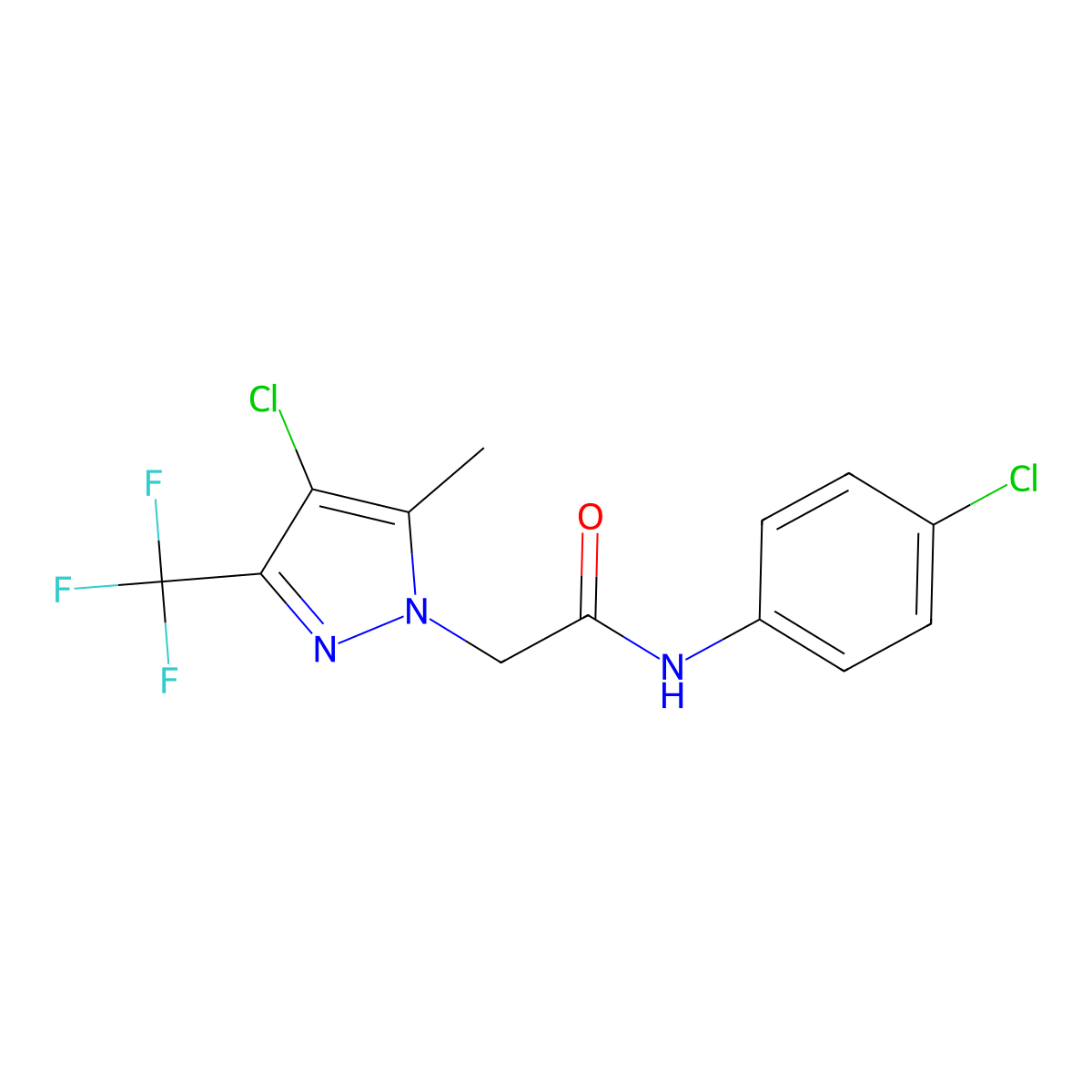 2-[4-chloro-5-methyl-3-(trifluoromethyl)-1H-pyrazol-1-yl]-N-(4-chlorophenyl)acetamide molecular structure, CAS 351986-03-3