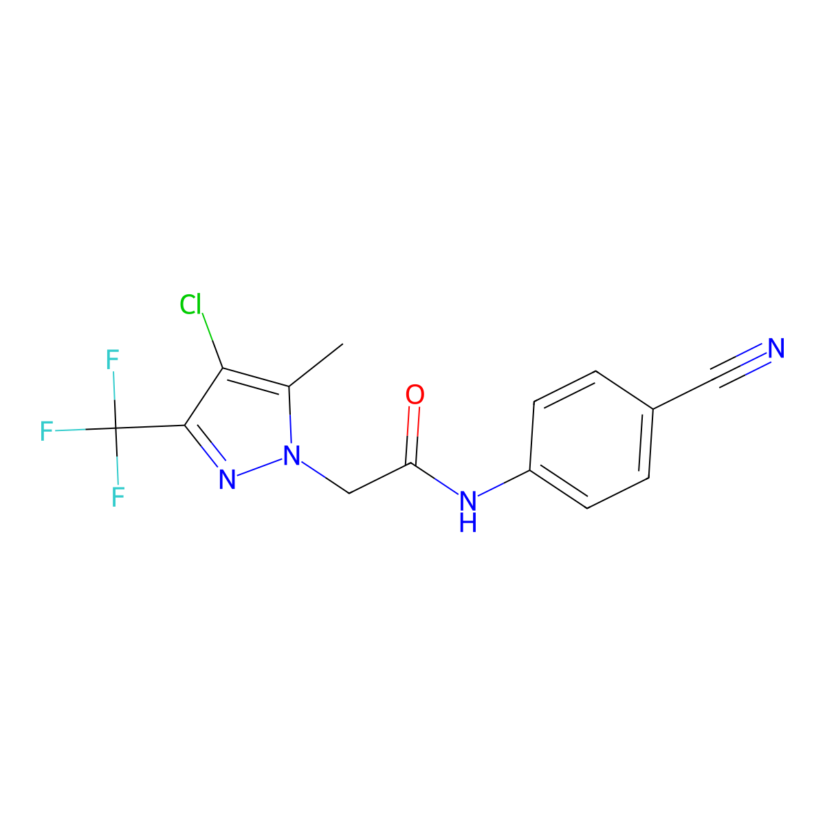 2-[4-chloro-5-methyl-3-(trifluoromethyl)pyrazol-1-yl]-N-(4-cyanophenyl)acetamide molecular structure, CAS 351986-46-4