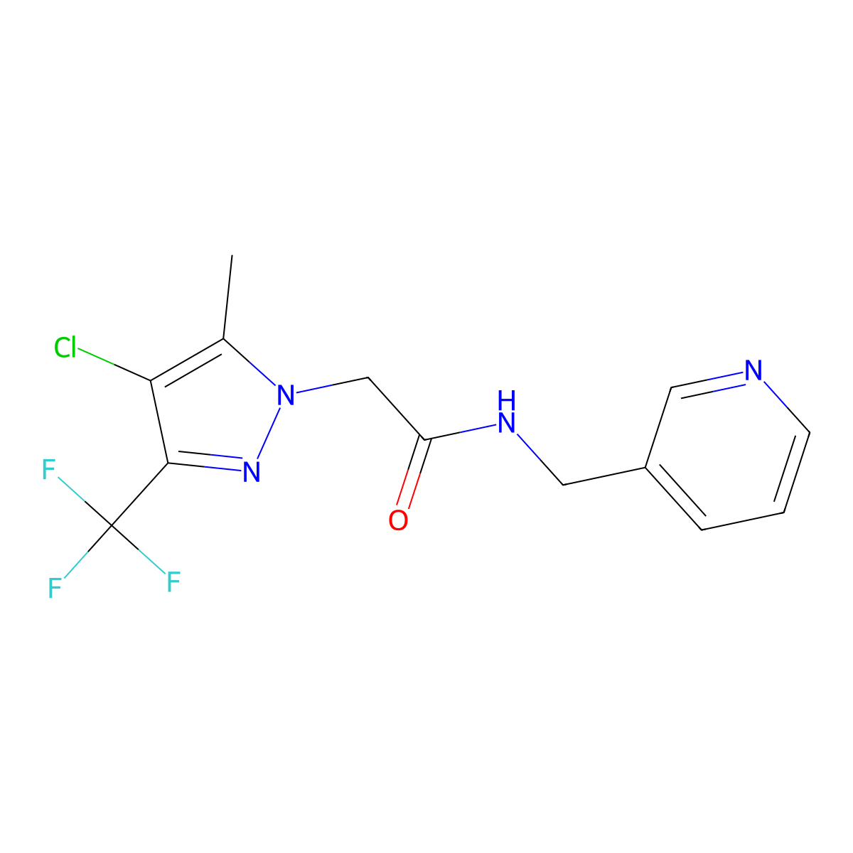 2-[4-chloro-5-methyl-3-(trifluoromethyl)pyrazol-1-yl]-N-(pyridin-3-ylmethyl)acetamide molecular structure, CAS 351986-56-6