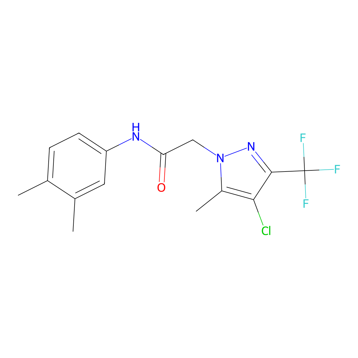 2-[4-chloro-5-methyl-3-(trifluoromethyl)pyrazol-1-yl]-N-(3,4-dimethylphenyl)acetamide molecular structure, CAS 351986-63-5