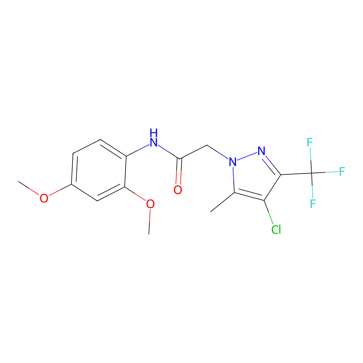 2-[4-chloro-5-methyl-3-(trifluoromethyl)pyrazol-1-yl]-N-(2,4-dimethoxyphenyl)acetamide molecular structure, CAS 351986-88-4